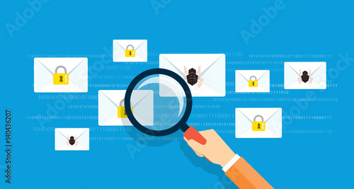 
business email marketing message security  online concept. flat vector.internet virus scan  and   business cyber security  concept
