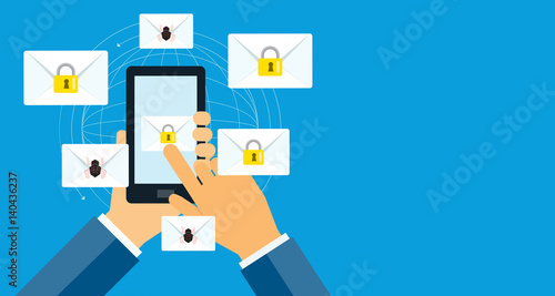 business email marketing message security on mobile concept. flat vector 