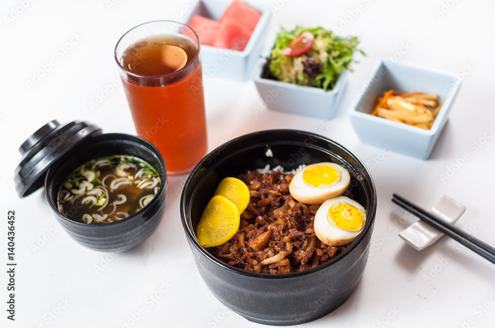 Steamed Rice with Red-Cooked Pork