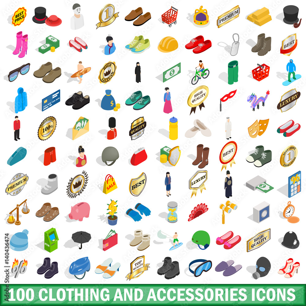 100 clothing and accessories icons set