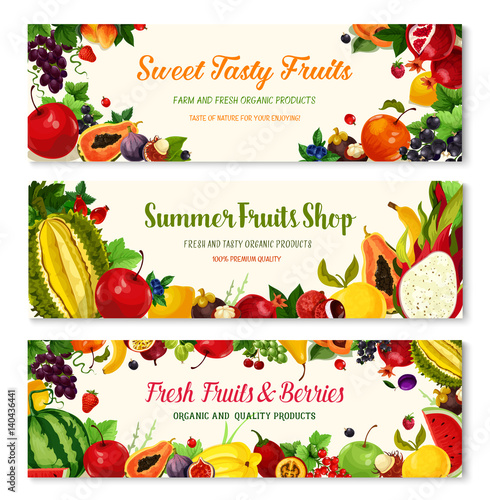 Fruits and berries vector farm banners templates
