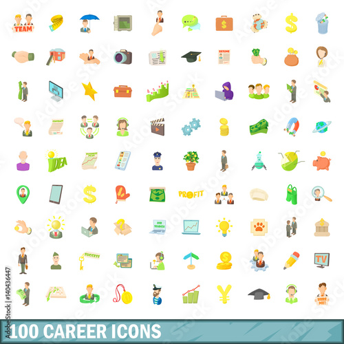 100 career icons set, cartoon style