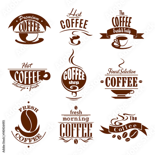 Coffee cups for shop or cafeteria vector icons