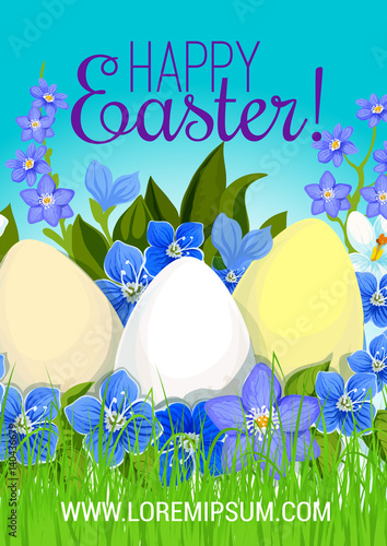 Easter poster paschal eggs flowers vector greeting