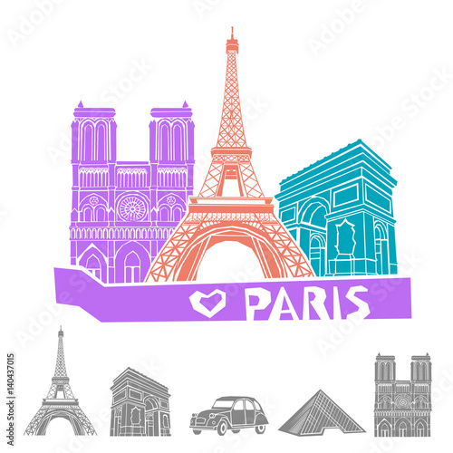 Paris travel icon set. Vector