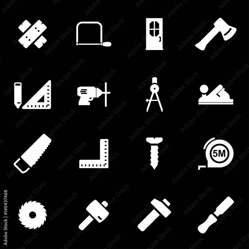 Vector white carpentry icons set