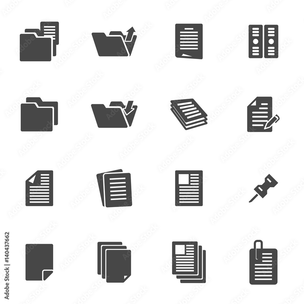 Vector black document icons set Vector black document icons set