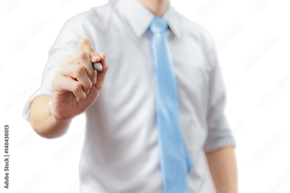 Handsome Business man writing with pen in the air isolated Handsome Business man writing with pen in the air isolated