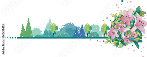 ツツジの咲く街並み