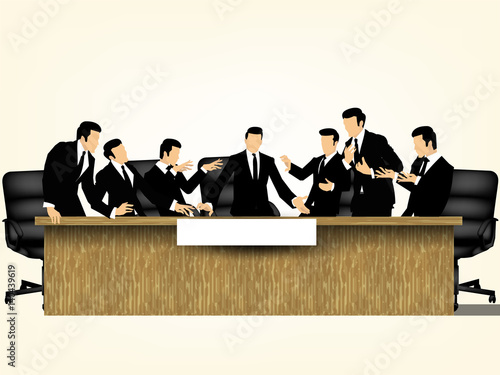 illustration vector of business partners discussing documents and ideas at meeting on the table, meeting corporate success brainstorming teamwork design concept