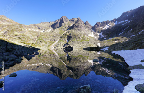 Mountain lake with reflection, Tatras. Zabie plesa.