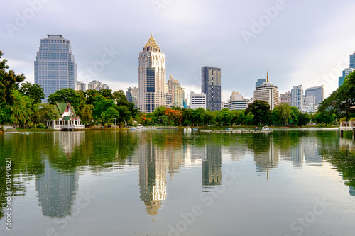 Cityscape  office buildings and apartments in Thailand at dusk