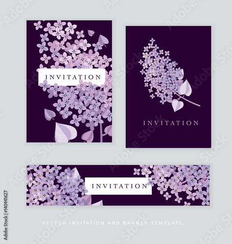 Lilac spring blossom vector illustration. Floral branch of violet blooming for cards, header, invitation, print..