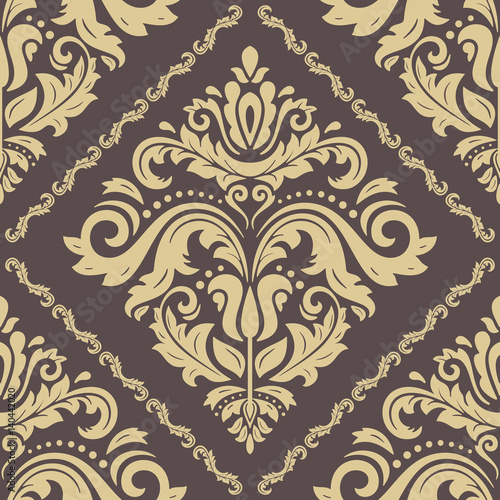 Damask classic brown and golden pattern. Seamless abstract background with repeating elements