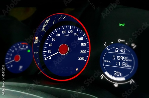 Car dashboard focus on speedometer control panel © razihusin