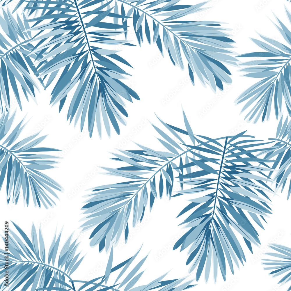 Indigo vector seamless pattern with monstera palm leaves on dark background. Summer tropical camouflage fabric design. Indigo vector seamless pattern with monstera palm leaves on dark background. Summer tropical camouflage fabric design.