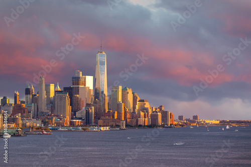 Downtown Manhattan skyline at sunset