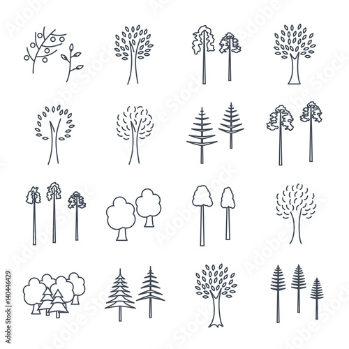 set of thin line icons abstract trees