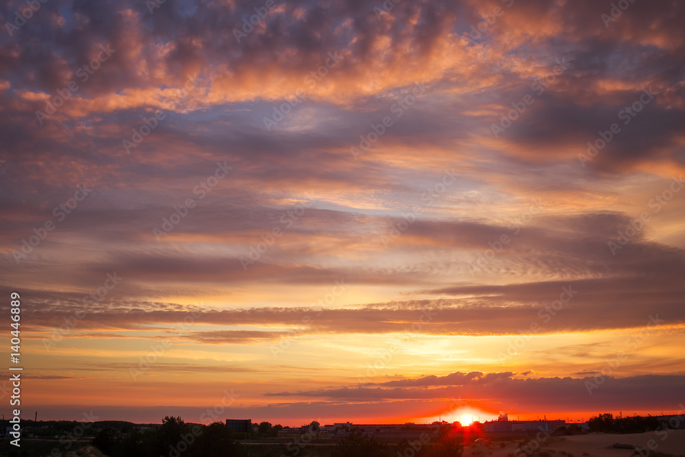 Beautiful sky during sunrise. Fiery orange sunset. Beautiful sky during sunrise. Fiery orange sunset.