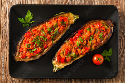 Stuffed aubergine.