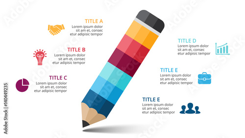 Vector pencil infographic, education diagram, knowledge chart, learn study graph presentation. Business write concept with 6 options, parts, steps, processes.