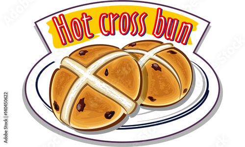 Hot Cross Buns traditionally eaten hot during Lent - vector