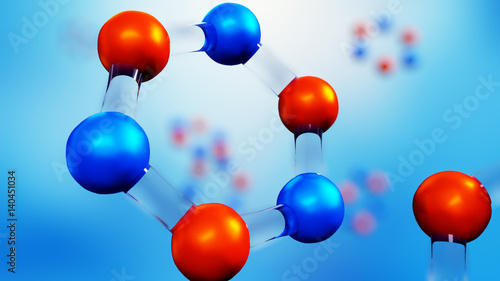 3d illustration of molecule model. Science background with molecules and atoms.