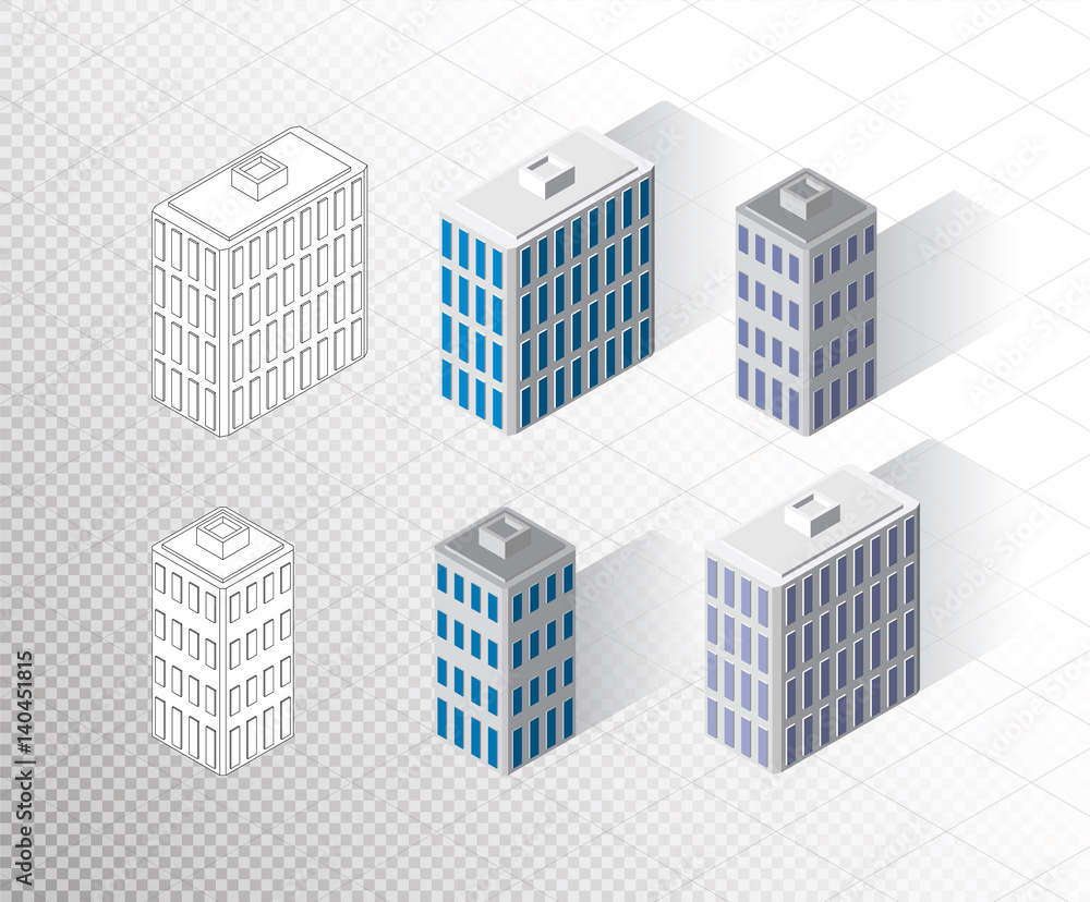Vector isometric buildings set. Vector isometric buildings set.