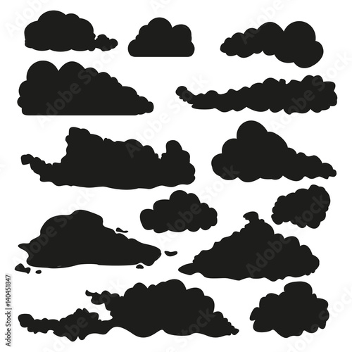 Vector Set of Black Silhouette Shapes of Clouds photo