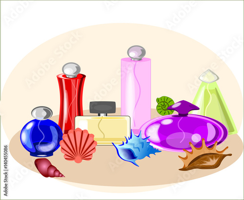 Vector Perfume set with seashells