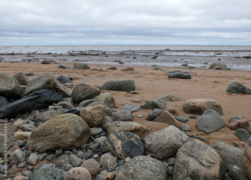 The shore of White Sea at low tide in North Russia