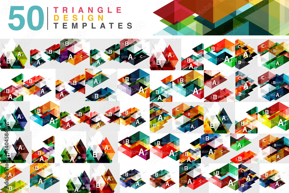 Mega collection of 50 color transparent triangle abstract backgrounds