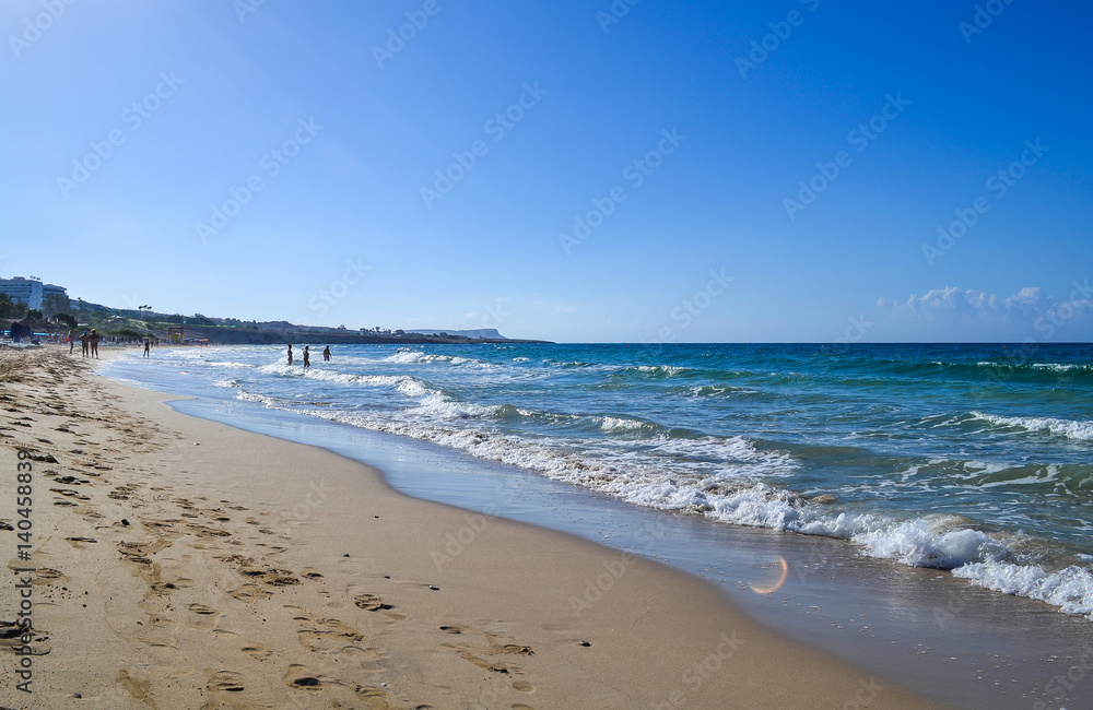 View of the sea. Sandy beach and the sea. Cyprus. Ayia Napa