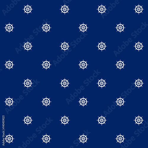 Ship's Wheel on Blue Background , Seamless Marine Pattern ,Travel and Tourism Concept, Vector Illustration