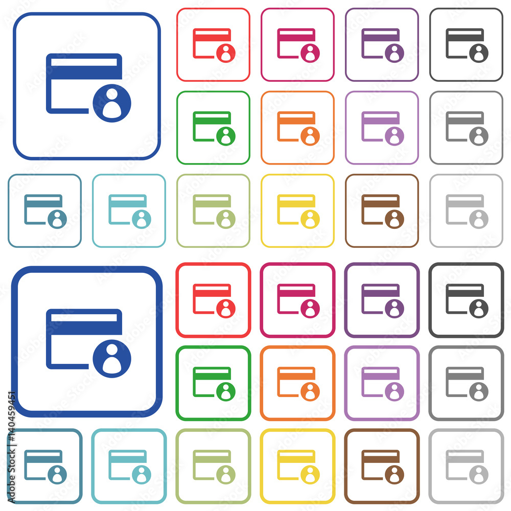 Cardholder of credit card outlined flat color icons Cardholder of credit card outlined flat color icons