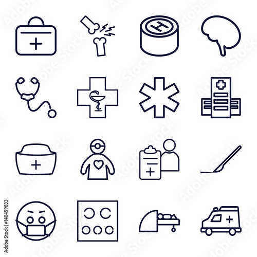 Set of 16 doctor outline icons