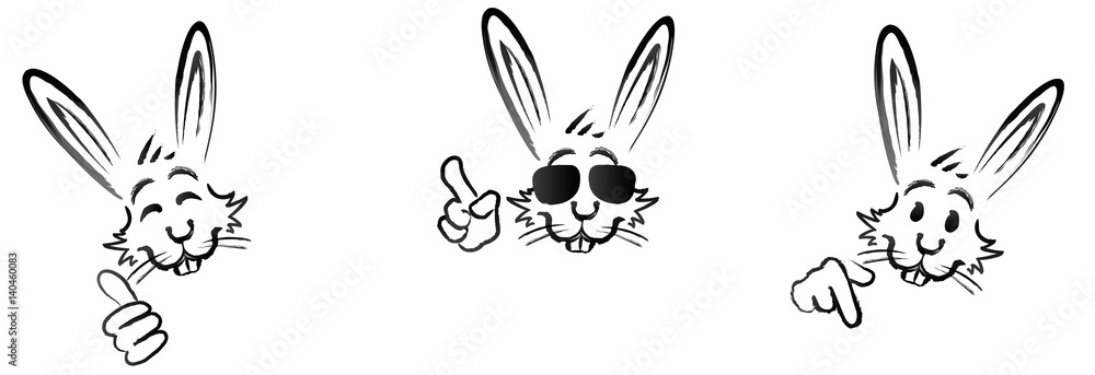 set of funny easter bunny with hand signals - doodle set of funny easter bunny with hand signals - doodle