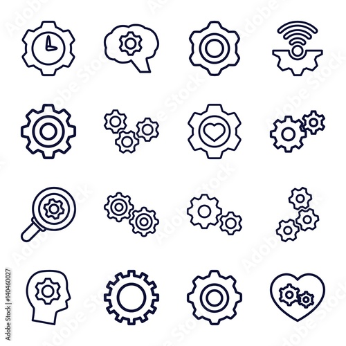Set of 16 cog outline icons