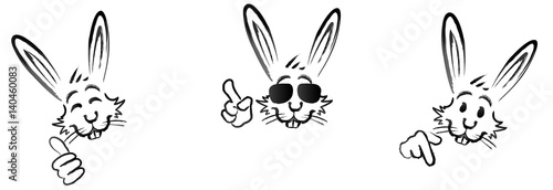 set of funny easter bunny with hand signals - doodle
