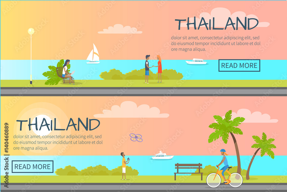 Thailand People Relaxing Colourful Web Banner