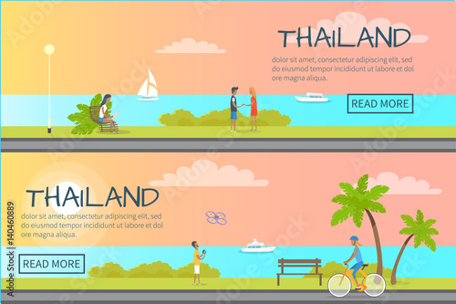 Thailand People Relaxing Colourful Web Banner