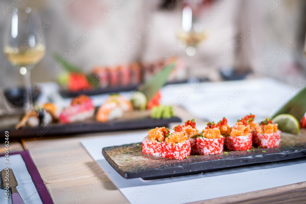 Sushi set on board Sushi set on board