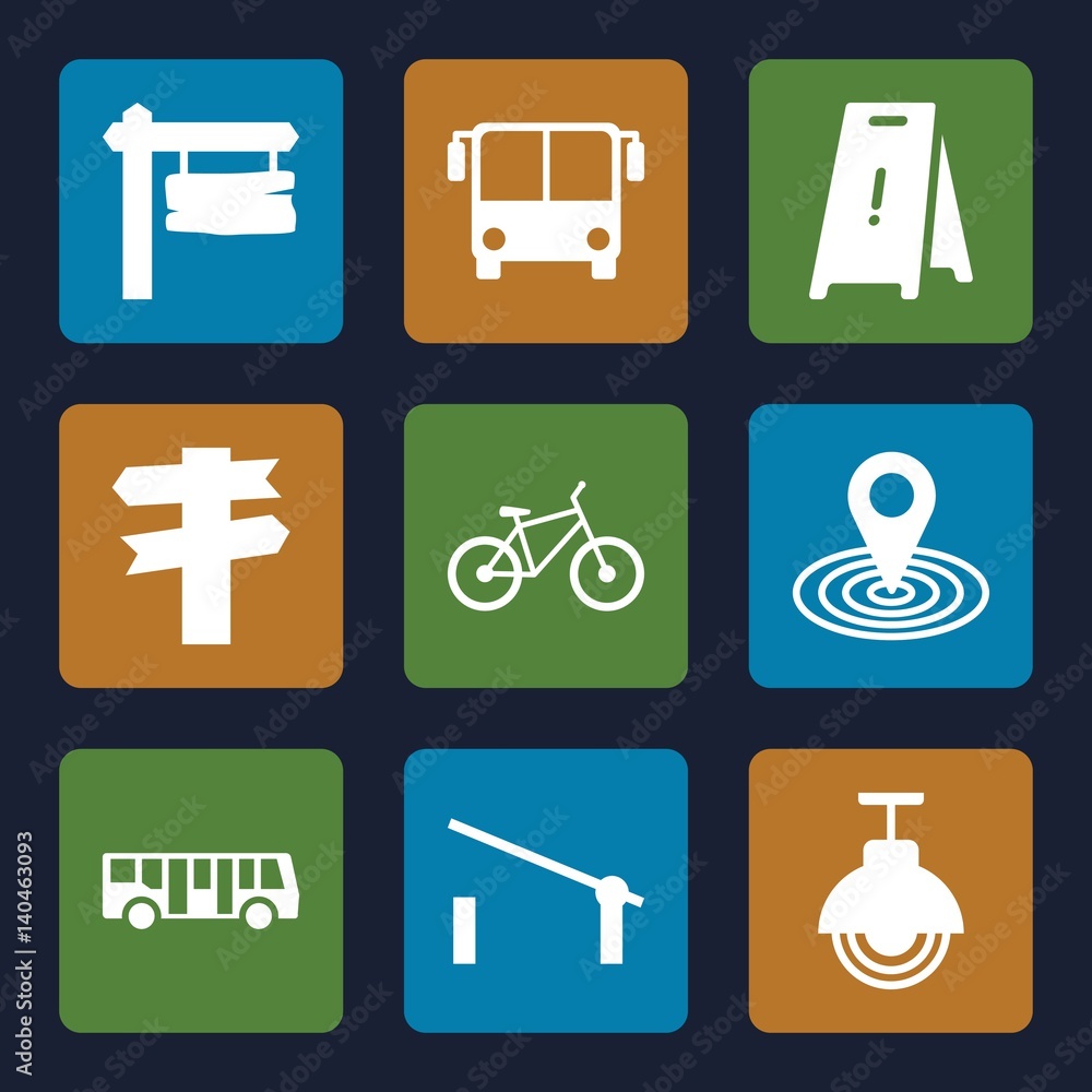 Set of 9 road filled icons Set of 9 road filled icons