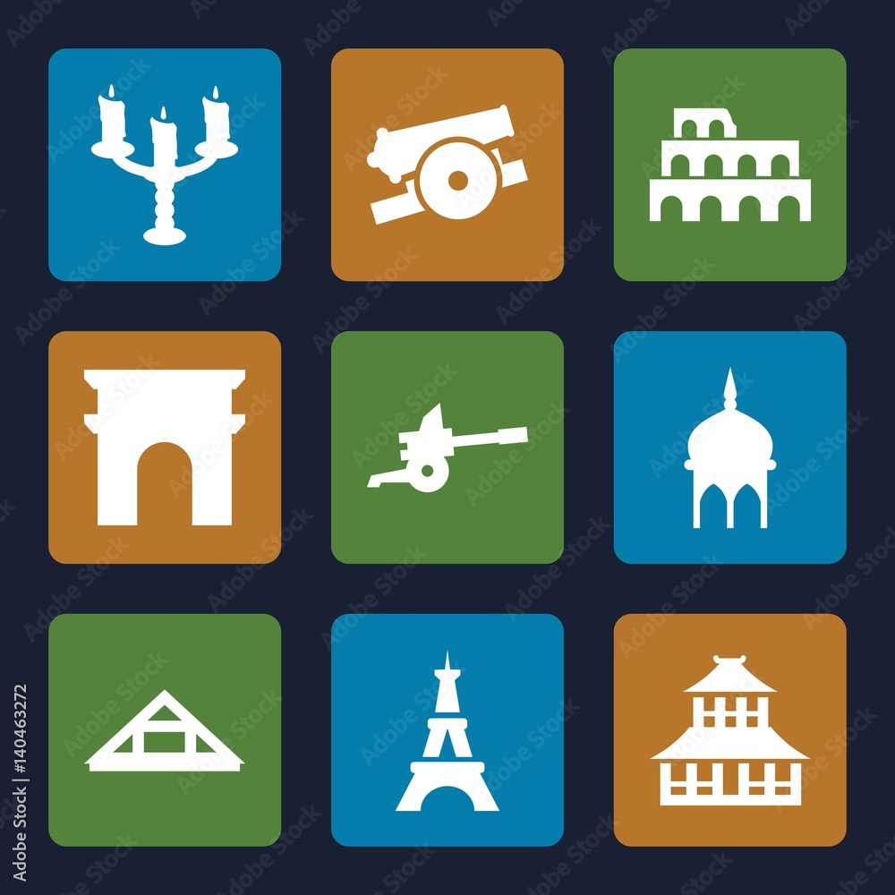 Set of 9 historic filled icons Set of 9 historic filled icons