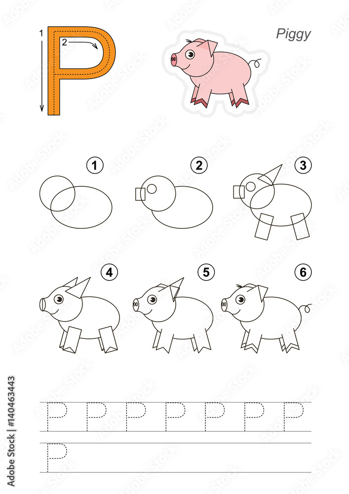 Fototapeta premium Drawing tutorial for letter.