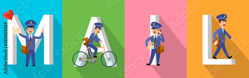 MAIL Banner with Letters and Postman Character Set
