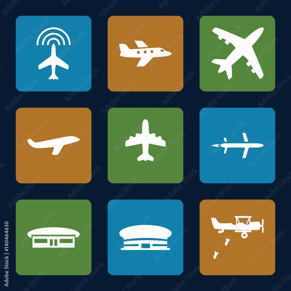 Set of 9 aviation filled icons