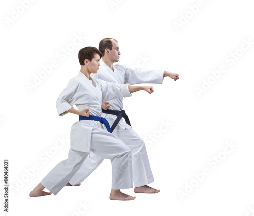 Sportsmen are training blows hand on a white background isolated