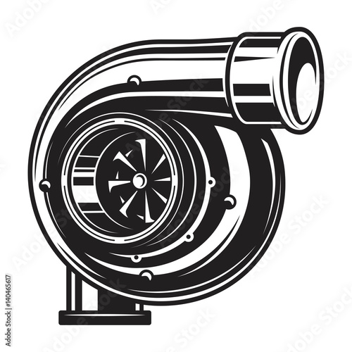 Isolated monochrome illustration of car turbocharger on white background photo