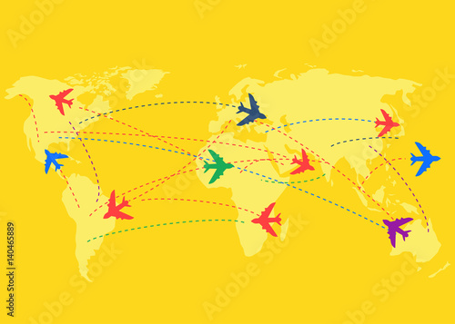 Airplanes and destinations concept travel background